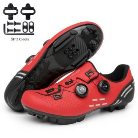 Cycling MTB Shoes Men Dirt Road Bike Sneaker Flat Spd Cleat Mountain Bike Footwear Women Route Racing Bicycle Shoes Self-Locking (Color: Red, size: 41)
